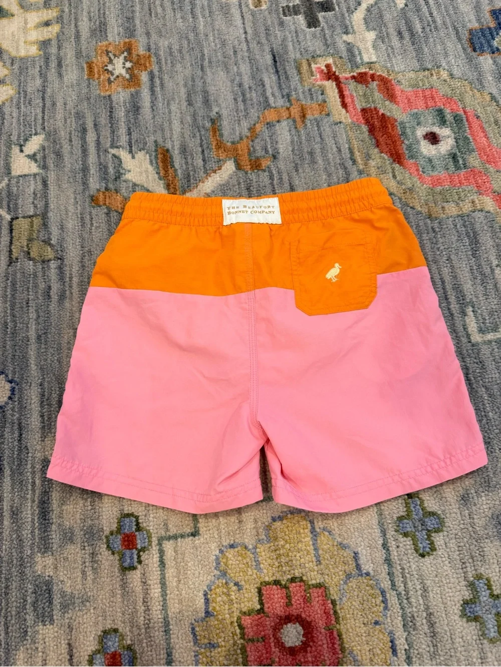 The Beaufort Bonnett Co Colorblock Orange & Pink Swim Trunks boys size 8 TBBC
